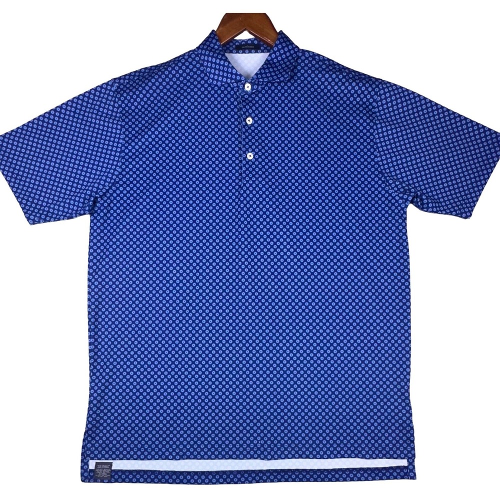 Turtleson Mens L Blue Geometric Floral Performance Golf Polo Shirt‎ Short Sleeve